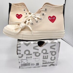 NWT Commes Des Garçons CDG Play Converse High Top Chuck 70 Heart Sneakers Cream